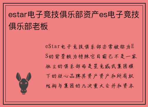 estar电子竞技俱乐部资产es电子竞技俱乐部老板